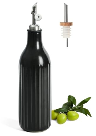 FUN ELEMENTS Olive Oil Dispenser Bottle, 600ml Ceramic Opaque Cruet for Olive Oil & Vinegar for Balsamic, Cooking Oil, Syrups & Dressings (Black)