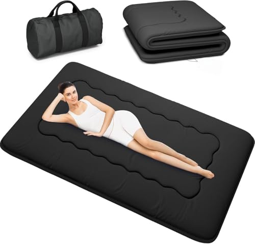 Kiseely Japanische Futon-Matratze, Faltbare Tatami-Matte, tragbare Schlafunterlage mit Tasche und Gurt, Bodenmatratze, verdickte Schlafmatratze, Camping-Matratze (Schwarz YU1, 90X200cm)