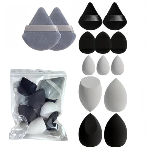 ARYIMYDP Set Spugne Make-up 14 Pezzi Nero, Lavabili e Riutilizzabili per un Finish Impeccabile con Fondotinta, Cipria e Contouring. Ideali per Viaggi.