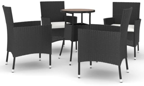 pokgdf 5-TLG. Garten Bistrogarnitur mit gepolsterten Sitzkissen, stabiles Bistro Set für Terrasse mit Tisch, Gartenmöbel Bistro Set PE Rattan wetterfest mit Bistrostühlen