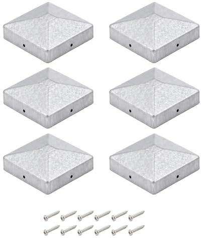 Lot de 6 Capuchons de Poteau, Forme Pyramidale 7x7 cm, Caches en Acier avec Vis pour Poteaux en Bois, Usage Extérieur, Clôture de Jardin, Terrasse, Pergola et Portail