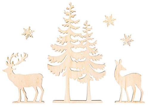 Rayher 46322000 Motifs en bois Arbre et cerf, FSC100%, Naturel