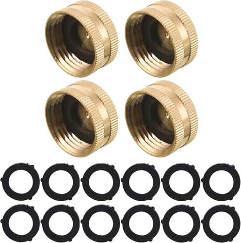 M MINGLE Garden Hose Female End Cap, Brass Spigot Cap, 3/4 Inch, 4-Pack | Easy to Install, No Leak, Sturdy, Extra 12 Washers