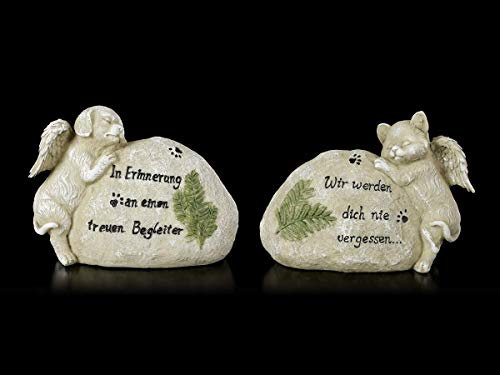 Gedenksteine für Hund und Katzen Figuren - 2er Set | Deko-Artikel, handbemalt, H 15 cm
