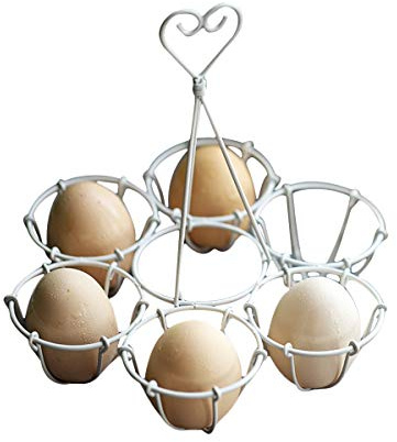TentHome Vintage Eierkorb Draht Eierhalter Tisch Eierständer Metall Eierbecher Eiertablett Eierplatte für 6 Eier Ostern Dekoration Landhaus Küchenzubehör (matt antik weiß)