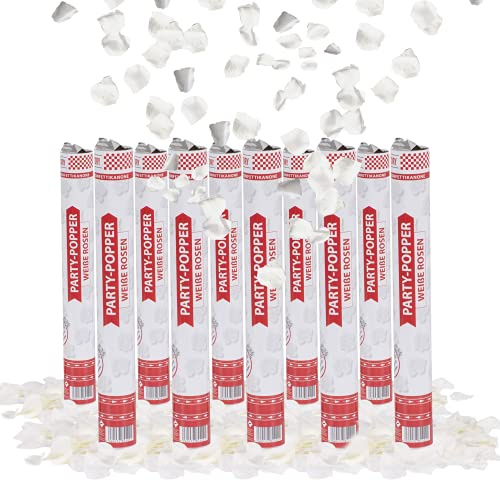 Party Factory Set de 10 Party Popper, 40 cm, confettis Roses Blancs, jusqu'à 8 m de Hauteur d'effet, Pluie de confettis pour Mariage, Saint-Valentin ou Anniversaire