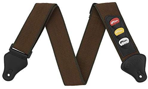 Tiger Correa para guitarra con soporte para púas, para guitarras clásicas, eléctricas, bajas y acústicas, Estándar, color Marrón