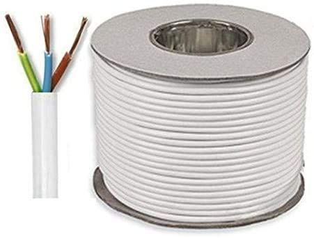 Electrical Core Round PVC Mains Electrical Cable Copper - 3183Y 3 Core x 1.5 mm² 15 Amp PVC Flexible Cable Cut To Length Flex-Wire High Temperature Resistance (White, 50 Meters)