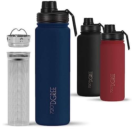720°DGREE Edelstahl Thermo Trinkflasche 710ml “noLimit” +Früchtebehälter - Auslaufsicher, Kohlensäure geeignet, BPA-Frei - Isolierflasche mit Schraubverschluss für Sport, Fahrrad, Fitness +Sportdeckel