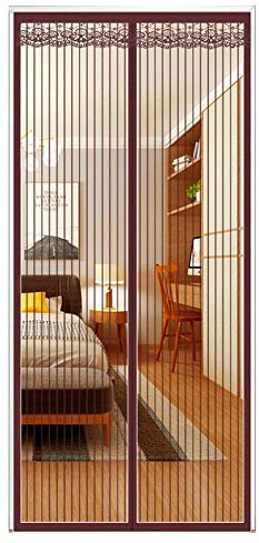 Magnet Fliegengitter Tür Insektenschutz Braune Streifen 75X200cm Fliegengitter ohne Bohren Vorhang Moskitonetz Magnetverschluss für Balkontür Wohnzimmer Terrassentür