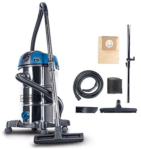 Scheppach NTS30 Premium 3in1 Nass- und Trockensauger 30L | Industriesauger mit Steckdose & Einschaltautomatik | Nasssaugen - Trockensaugen - Ausblasen | 1300W | 20 kPa | 3m Schlauch | inkl. Zubehör
