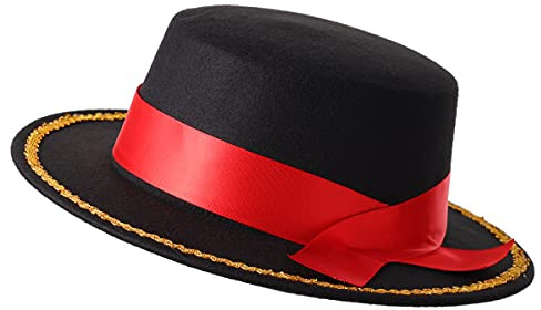 COSDREAMER Erwachsenenkostüm Spanischer Hut Schwarz Rot Matador Sombrero (Schwarz)