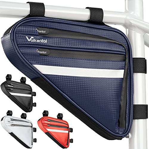 Valkental - Wasserfeste Rahmentasche mit viel Platz - 1,5L Volumen - Fahrradtasche mit Reflektoren und Praktischen Fächern