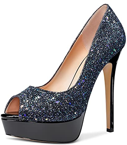 NobleOnly Women's Platform High Heels Pumps Leather Lining Slip-on Stilettos 5IN Court Shoes
