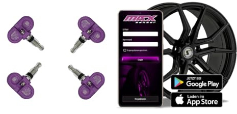 MaxSensor BLE RDKS Sensor-Kit, 4 Bluetooth Sensoren für PKW/Cars zum Nachrüsten mit App für Smartphone