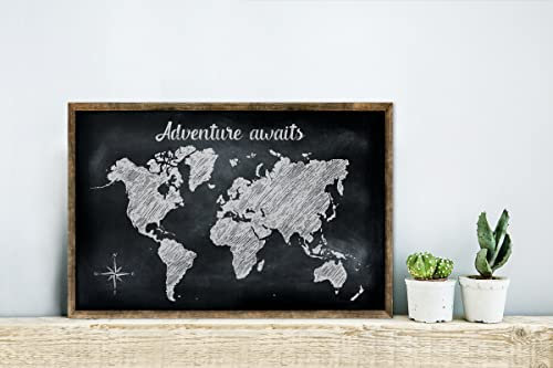 MuchoWow Glasbild Glasfoto Wandbild Bilder Deko 30x20 cm Weltkarte - Kreidetafel - Weiß