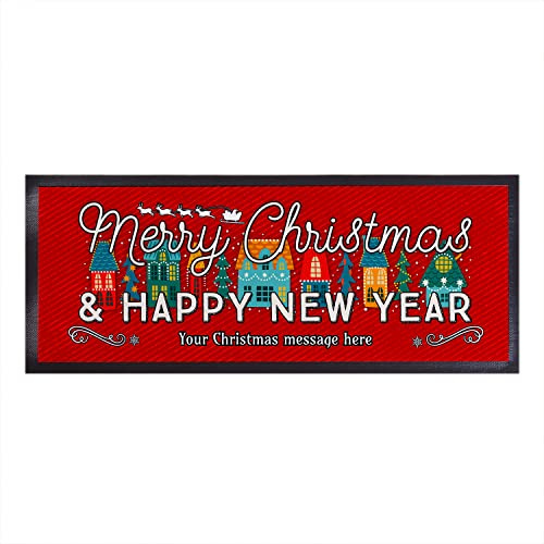 L&S PRINTS FOAM DESIGNS Bar Runner Home Bar Idea | Pub and Beer Inspired - Christmas Festive Houses | 58cm x 22cm Rubber Beer Mat | Non Slip Bar Accessory | Home Bar | Garden Bar | Pub Accessory