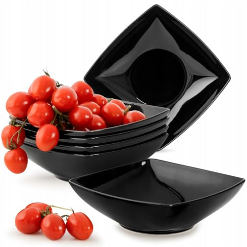 Konsimo. Elegant Suppenteller Set 6er - Schale aus Keramik - Pastateller und Tiefteller für 6 Personen - EPIRI Salatteller Mikrowellengeeignet - 17x17 cm (500 ml) - Schwarz Glanz