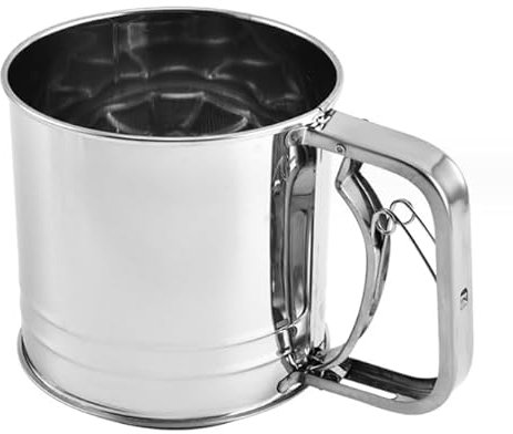 2 Tassen Premium Edelstahl Mehlsieb zum Backen - Backsieb mit Federgriff - Doppelmaschensieb für Mehl, Puderzucker, Backpulver (groß)