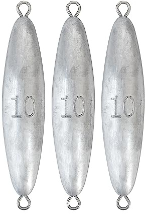 BLUEWING Torpedo Sinker Through Wire Fishing Weight Saltwater Bullet Lead Double Ringed, 10 oz, 3 Pack