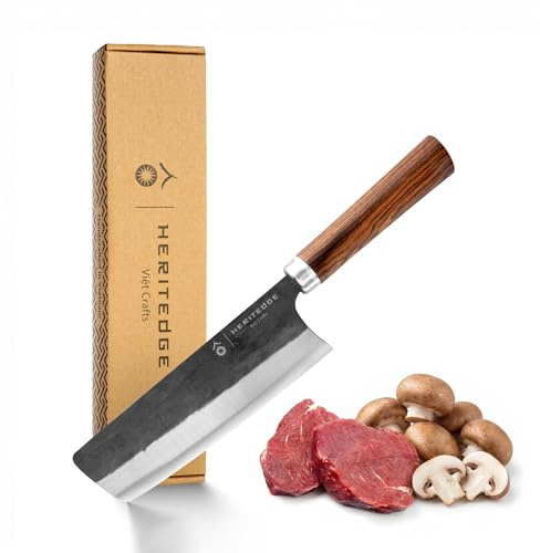 Heritedge Viet Crafts Küchenmesser - Rua Classic, 17cm Klingenlänge, Handgefertigt in Vietnam, Tamarindenholz-Griff, scharfes Kochmesser,Nakiri, Rasiermesserscharf – Vietnamesische Schmiedekunst