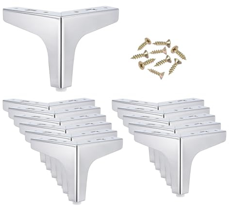 PATIKIL Metal Furniture Legs 4 Inch, 12 Pack Triangle Furniture Feet DIY Replacement Legs Modern Style for Cabinet Cupboard Table Couch Sofa Dresser, Silver