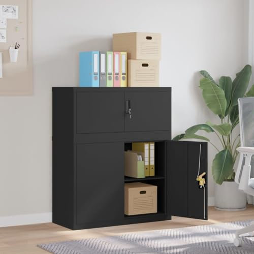 Multifunktionale Schränke Medizinische Schränke Putzschrank Aktenschrank Schwarz 90x40x110 cm Stahl Geeignet für Lounge, Wohnzimmer, Büro, Garage