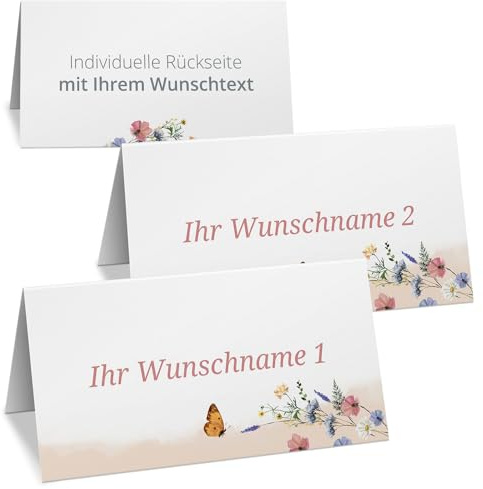 10 PERSONALISIERTE Tischkarten mit verschiedenen Gäste-Namen | Kärtchen zur Hochzeit Geburtstag Kommunion Konfirmation Taufe Namenskarte Platzkarte Sommer Blumen Bunt