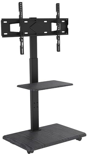 XTRARM Delphos Support TV Mobile TV de 32 à 70 Pouces jusqu'à 45 kg, réglable en Hauteur jusqu'à 130 cm, Rotatif ± 25° Max. VESA 600x400 (Noir/Bois Conception)