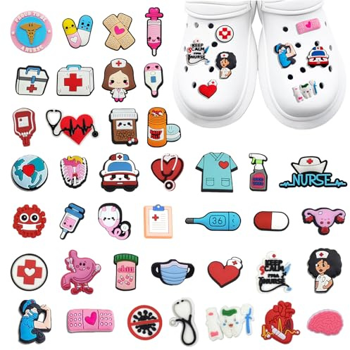 Scettar Pins Anstecker für Crocs - 40 Stück, Schuh-Charm, Krankenschwester, Medizin Schuhanhänger für Clogs