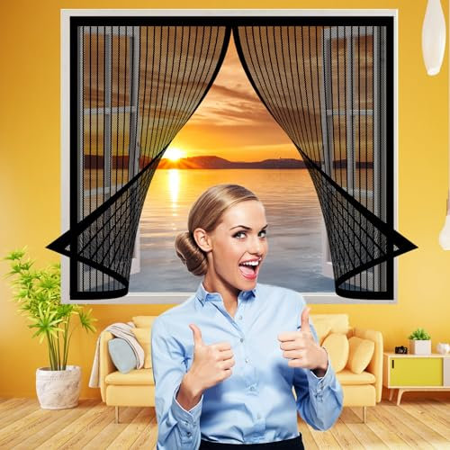 Magnet Fliegengitter Fenster 65 x 118 cm, Insektenschutz Klettband Fliegengitter Fenster mit Klettband, Auto Schließen Magnetische Adsorption für Alle Arten von Fenstern, Schwarz