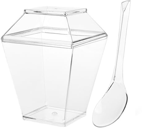 30 coupes à gâteaux à dessert avec couvercles et cuillères, coupes à dessert carrées transparentes de 150 ml avec couvercles et cuillères, coupes à mousse for pudding, gâteaux, desserts, fêtes, annive