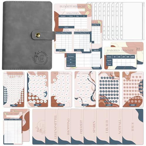BIROYAL A6 Budget Planner Deutsch, Geld Sparen mit 6 Sparchallenge | Budget Binder mit Sicherer Druckknopf-Verschluss, Finanzplaner Haushaltsbuch, Sparbuch für Geld mit Umschlagmethode