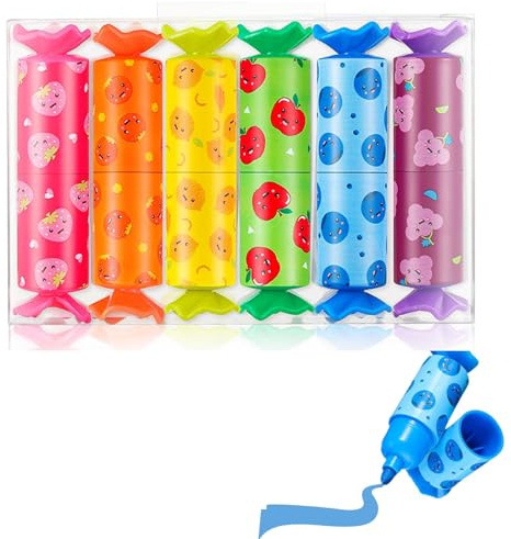 Lot de 6 Mini Stylos Surligneurs en Forme de Bonbon, Stylo Kawaii, Surligneur Pastel, Fluos Surligneurs, Papeterie Kawaii, Truc pour Anniversaire, Dessin, Poster, Fournitures de Bureau pour L'éCole