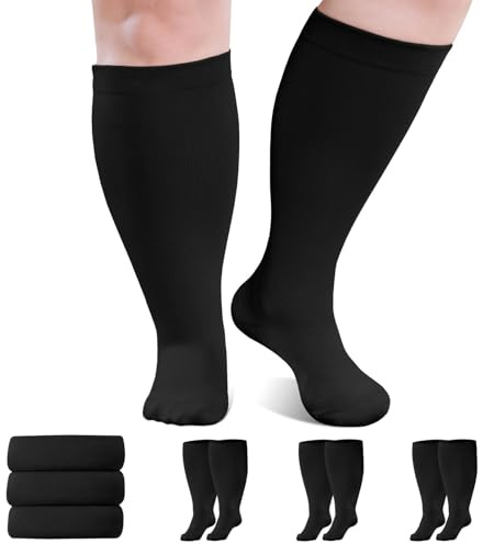 AMITOFO Plus Size Compression Socks 20-30mmHg Wide Calf for Men Women, Extra Large Compression Stockings Support for Running, Travel, Nurses, Pregnancy (3 Pairs)