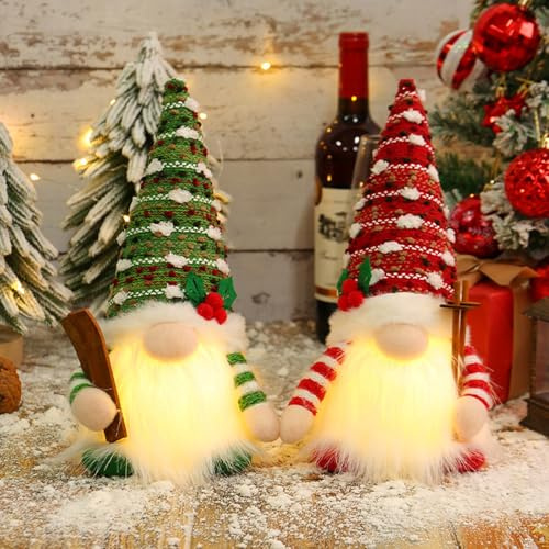 JEDWKFA 2 Piezas Gnomo Navidad, Gnomos Navideños con Luz, Gnomo Navideño de Peluche, Gnomos Navideños Decoraciones, Muñecos de Navidad, para Decoraciones de Mesa Navideñas