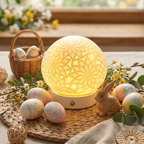JHY DESIGN Kugelförmige Dekorative Tischlampe aus Keramik 16 cm hoch Wiederaufladbare Laterne Dimmbare Schreibtischleuchte mit Touch-Steuerung für Zuhause Schlafzimmer Wohnzimmer Außen Geschenke