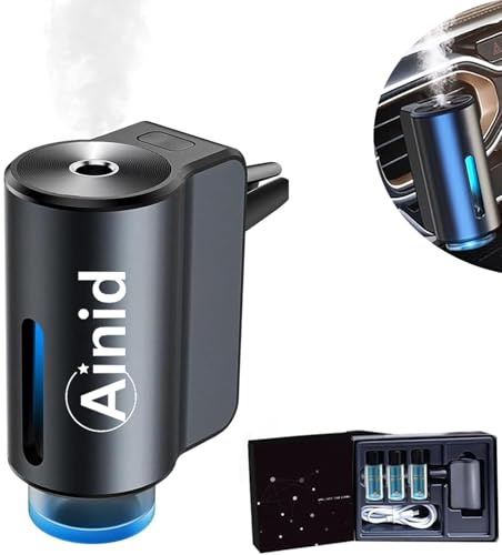 Ainid Ambientador inteligente para coche, atomizador ultrasónico, difusor de ambientador de coche, ambientadores de coche con tres intensidades de fragancia ajustables para hombres y mujeres (limón x