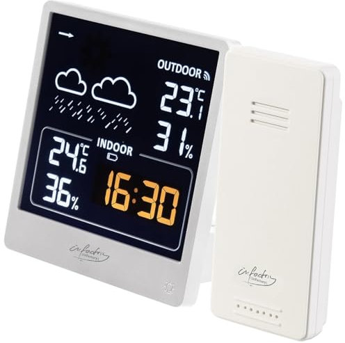 infactory Thermometer Hygrometer: Wetterstation mit Außensensor, VA-Farbdisplay, Wetterprognose, weiß (Funk Wetterstation mit Außensensor, Thermometer Hygrometer Uhren, Wetter)