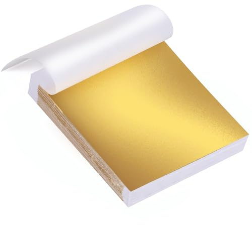 Lioqok 200 Blatt Blattgold Folien zum Basteln – Blattgoldblätter für Kunstprojekte, Handwerk und Dekoration – Ideal für kreatives Basteln
