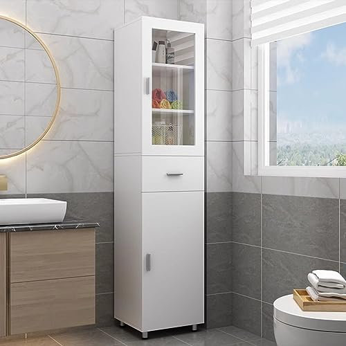 Badezimmer-Aufbewahrungsschrank mit 2 Türen und 1 Schublade, moderner Aufbewahrungsschrank-Organizer, freistehender schmaler hoher Bodenschrank, Vitrinenschrank, für Wohnzimmer, Schlafzimmer (Stil 1 3