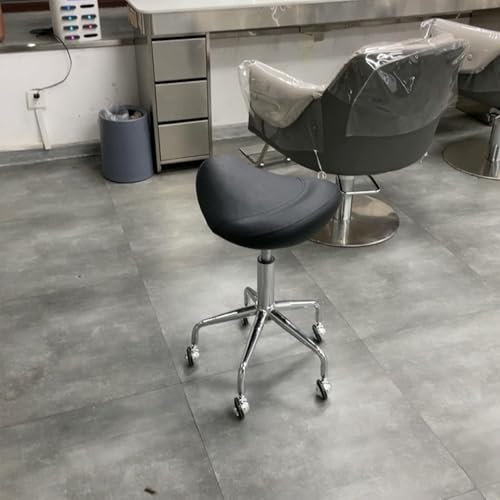 Sattelhocker mit Rollen, PU-Leder, Verstellbarer 55–70 cm geteilter Sattelstuhl für Zahnarzt/Büro/Kosmetiker, ergonomischer Salonhocker mit Lift, Salonsitz (schwarz)