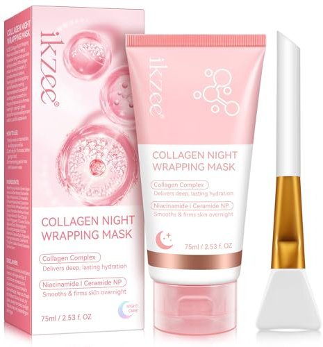 Collagen Night Wrapping Mask, Maschera Collagene Viso, Bio Collagen Real Deep Mask, Maschera Peel Off Coreana per Sbucciature Durante la Notte Migliora Elasticità Della Pelle e Idratazione 75ML