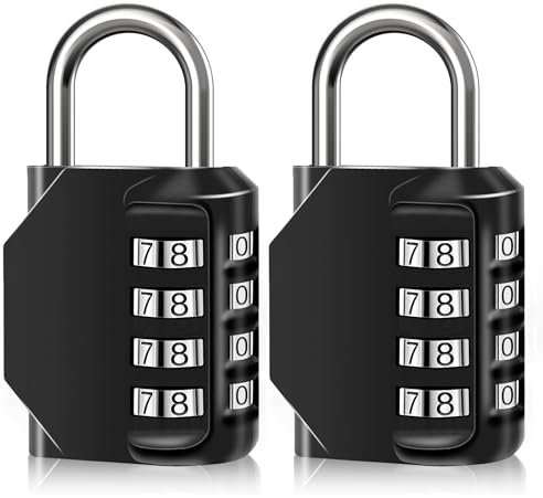 Combination Locker Padlock, 4 Digit Coded Padlock, Gym Lock, School Locker Lock, Weatherproof Combination Lock Outdoor (Black 2pcs)