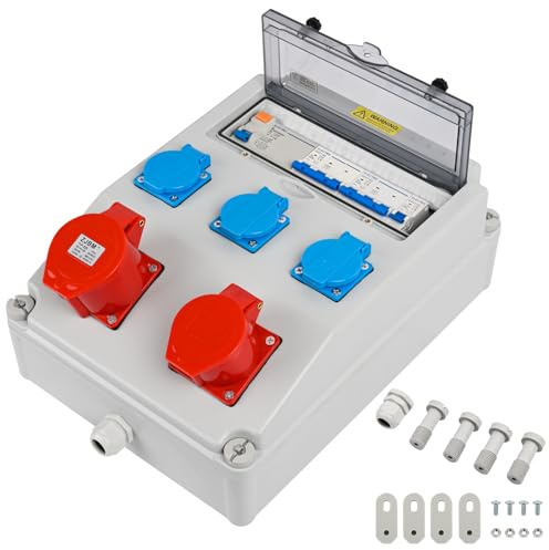 Stromverteiler Baustromverteiler mit FI + LS Strom Verteiler BALS Steckdosen CEE, Baustromverteiler Wandverteiler Mit Leitung Sicherheitsklappdeckeln IP44, 1x32a 1x16a 3x230