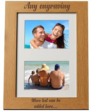 Personalised Engraved Double Brown Wooden Photo Frame Cursive Text 6x4 Gift