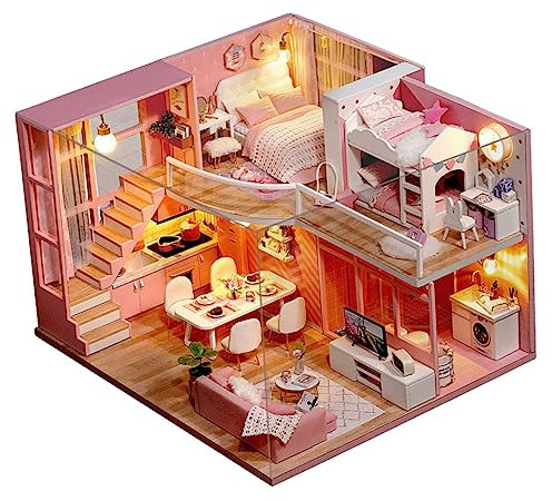 PERSELOSO Kleiner Selbstgemacht Haus Spielzeug Für Kinder Manuell Zusammengebautes Miniatur Dollhaus Kreatives Holzhaus Für Fantasievolles Rollenspiel Sicheres Kabinenmodell Für