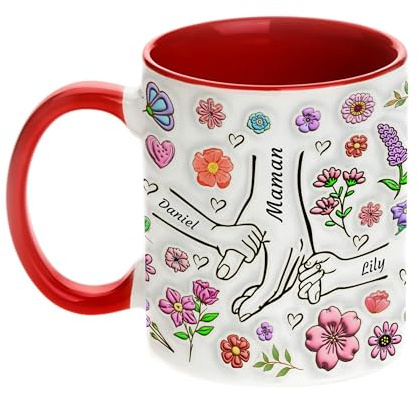 Easycosy Mug personnalisé Texte, Cadeau Fête des Mères Maman, Tasse à café Personnalisable Prénom en céramique Cadeau Femme Maman, Mamie Fille Anniversaire Fête des Mères Fabriqué en France