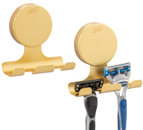 TAILI Support De Rasoir Douche Crochet Ventouse Sous Vide En Acier Inoxydable Murales Crochet Réutilisables pour Salle de Bain Serviettes Peignoirs Multifonction Suspendu 2 Pièces, Rond, Doré