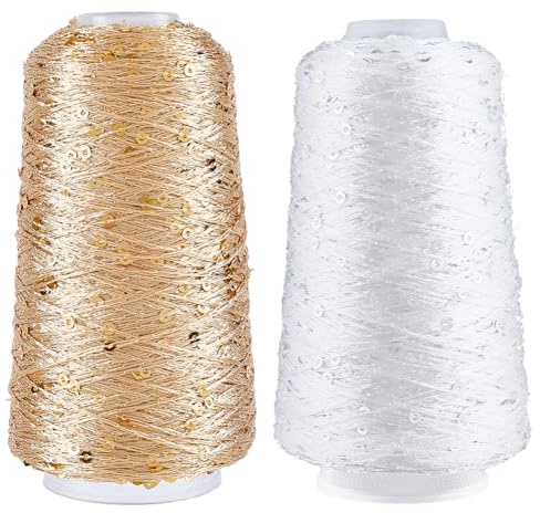 CABODYALS Hilo de Lentejuelas Brillantes de 1000 m Y 2 colores, Accesorios de Hilo Metálico con Lentejuelas Brillantes, Hilo de Poliéster con Carrete para Coser, Hacer Ropa, Decorar, Manualidades, Tej